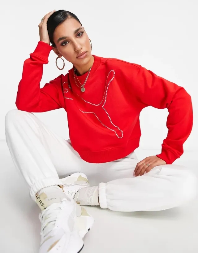 Puma Rhinestone Logo Sweatshirt In Red