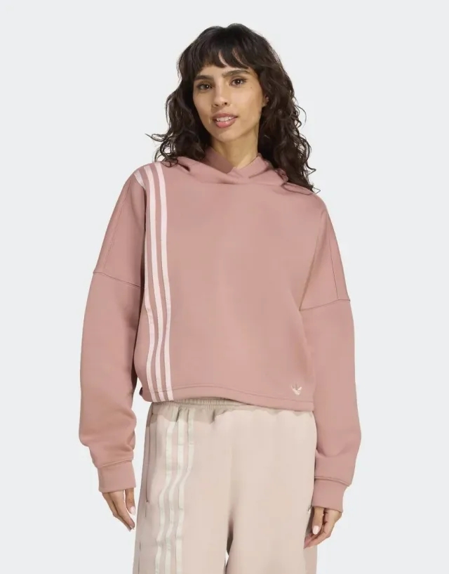 Adidas Originals Off Placed 3-Stripes Hoodie In Warm Clay-Brown