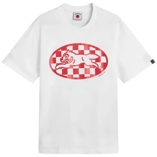 ICECREAM Men's Checker Running Dog T-Shirt White