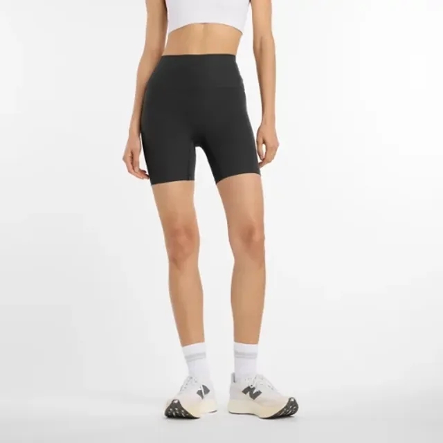 New Balance Women's Ribbed High Rise Short 6" in Black Poly Knit