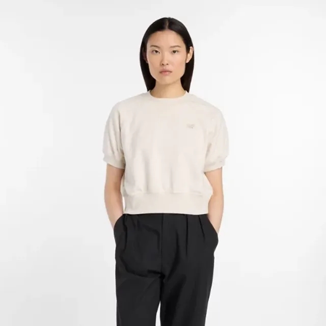 New Balance Women's French Terry T-Shirt in Brown Cotton Jersey