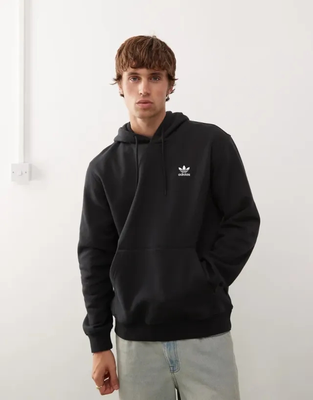 Adidas Originals Trefoil Essentials Hoodie In Black With Contrast Stitch Detail