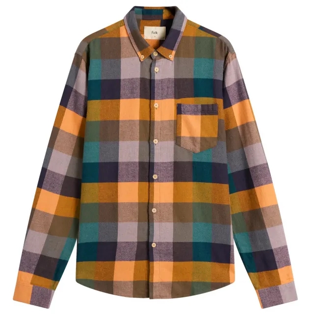 Folk Men's Relaxed Fit Shirt - Presented by END. Pumpkin/Pink Mix