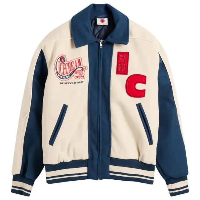 ICECREAM Men's Checkout Varsity Jacket Ecru/Blue