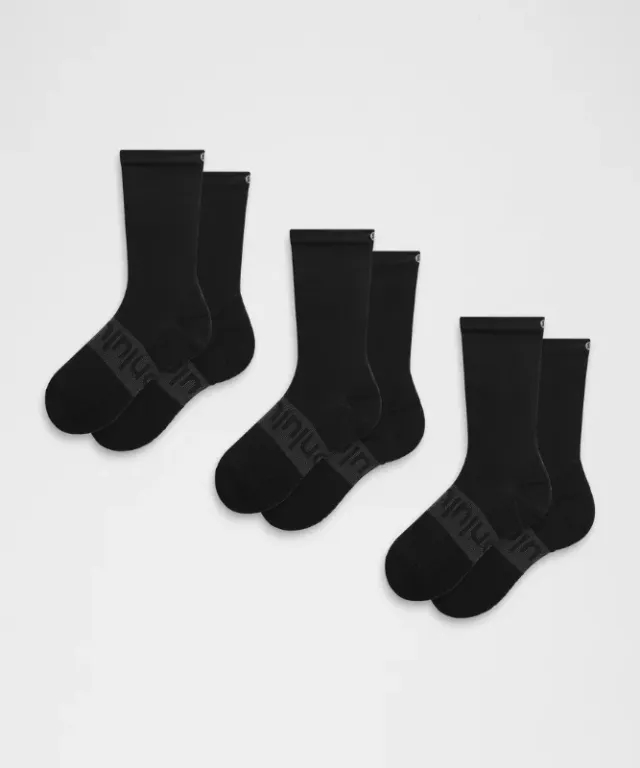 lululemon – Unisex Power Stride Crew Socks 3 Pack – Color Black – Size L