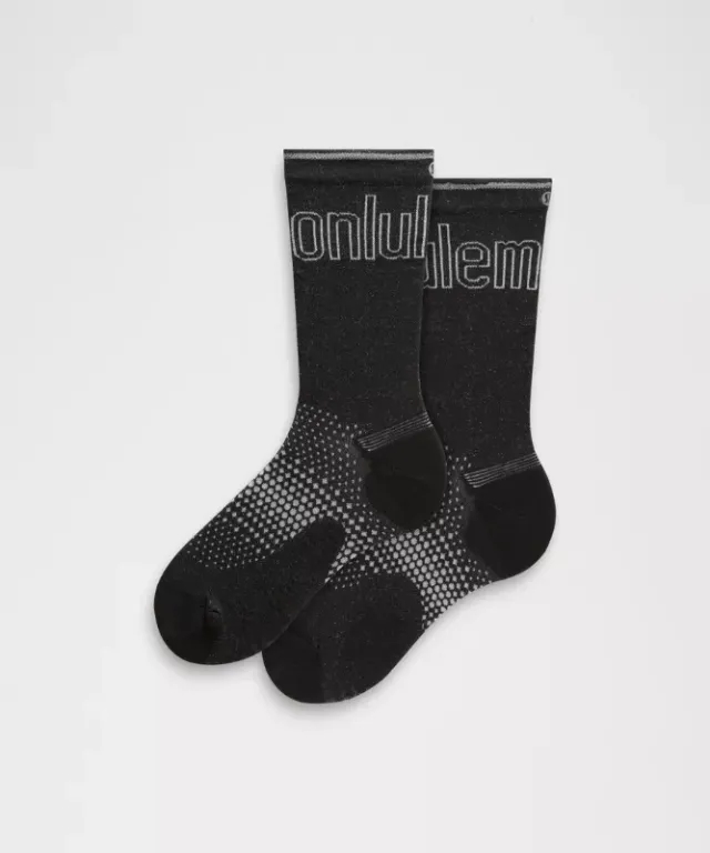 lululemon – Women's MacroPillow Crew Running Socks Medium Cushioning – Color Black/Silver – Size L