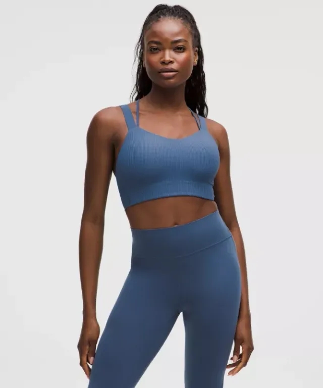 lululemon – Women's Like a Cloud Ribbed Longline Sports Bra Light Support, D/DD Cup – Color Blue – Size 10