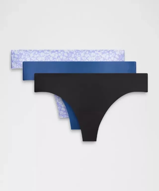 lululemon – Women's InvisiWear Mid-Rise Thong Underwear 3 Pack – Color Black/Blue/Purple – Size L