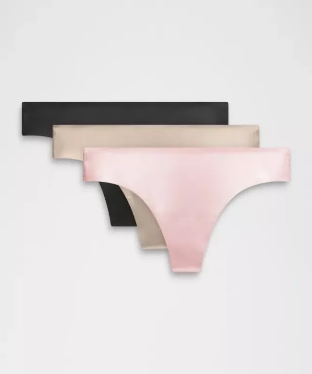 lululemon – Women's InvisiWear Mid-Rise Thong Underwear 3 Pack – Color Black/Pink/Brown – Size XL