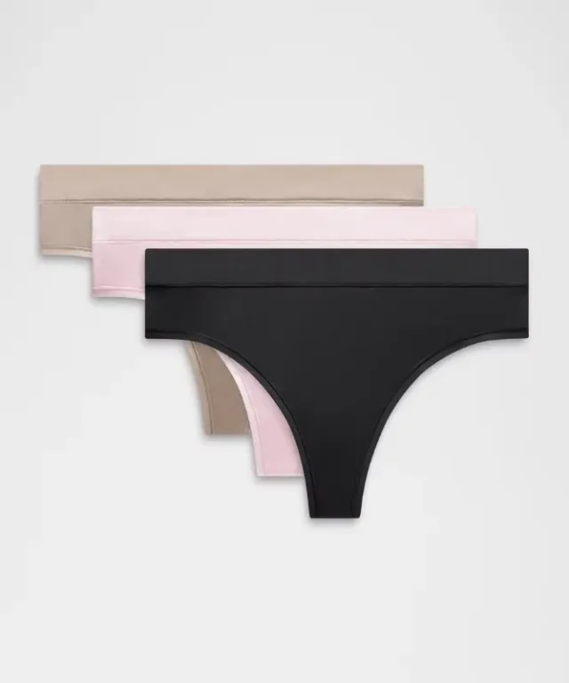 lululemon – Women's UnderEase High-Rise Thong Underwear 3 Pack – Color Black/Pink/Brown – Size L