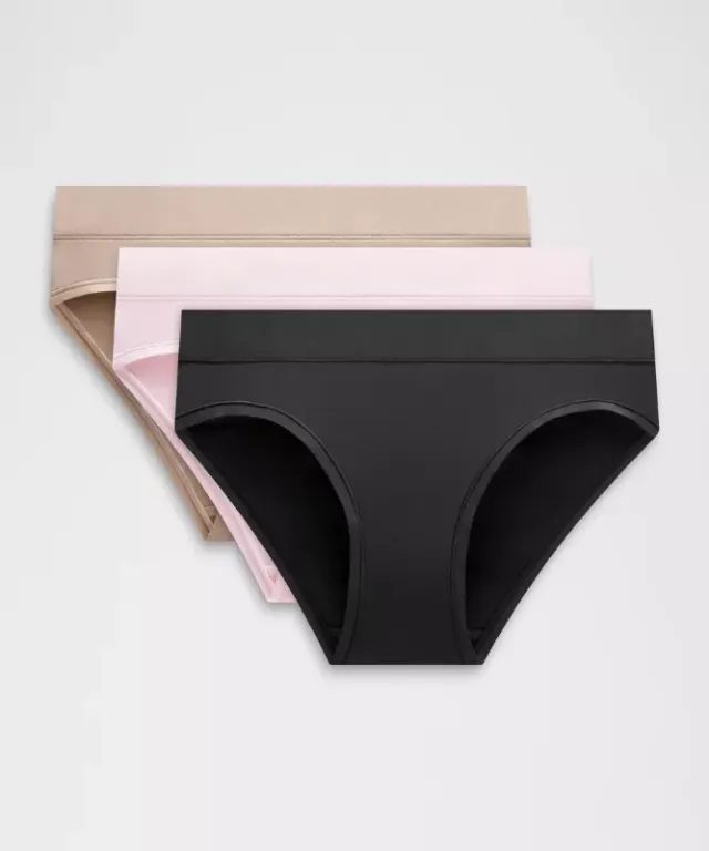 lululemon – Women's UnderEase Mid-Rise Bikini Underwear 3 Pack – Color Black/Pink/Brown – Size XL