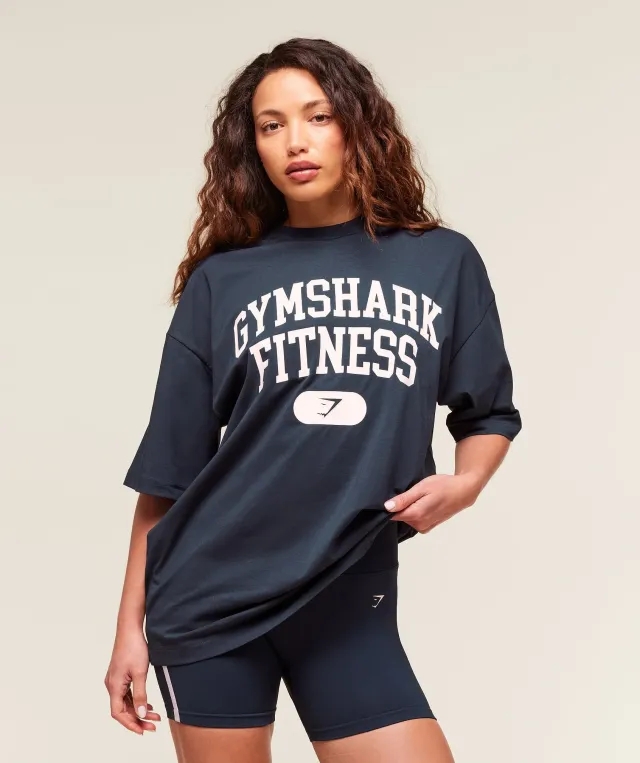  Varsity Graphic Oversized T-shirt - Heavy Blue