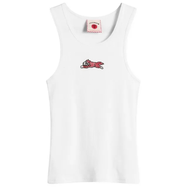 ICECREAM Women's Beaded Running Dog Ribbed Vest Top White