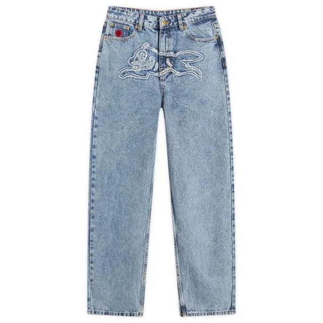 ICECREAM Women's Applique Running Dog Denim Pants Light Wash Blue