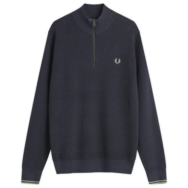 Fred Perry Men's Waffle Zip Half Zip Jumper Dark Airforce