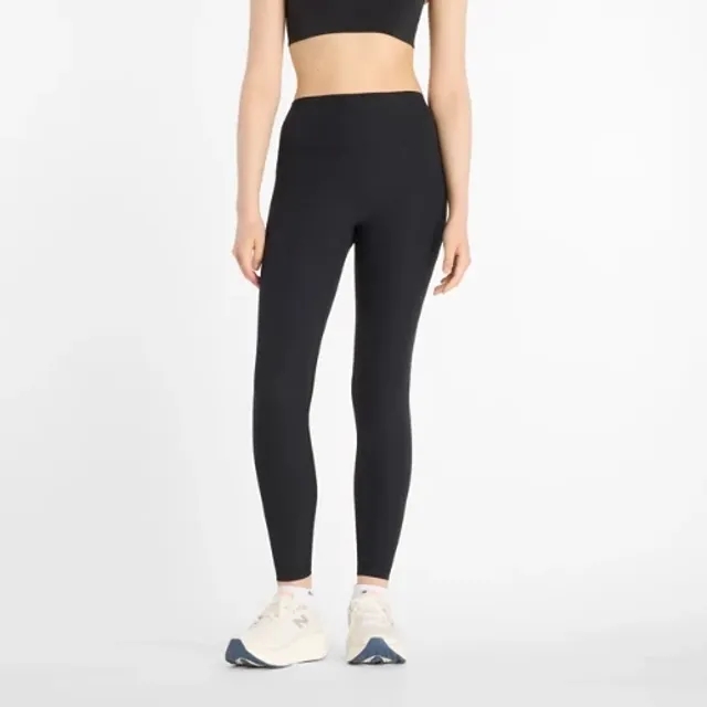 New Balance Women's Ribbed High Rise Legging 27" in Black Poly Knit