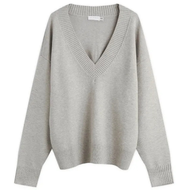 Good American Women's Knit Deep V Knit Sweater Melange Grey