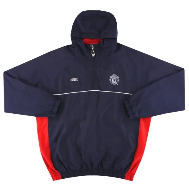 2000-01 Manchester United Umbro 1/4 Zip Hooded Track Jacket XL - Manchester United / Excellent 