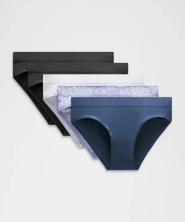 lululemon – Women's UnderEase Mid-Rise Bikini Underwear 5 Pack – Color Black/Blue/Purple – Size L