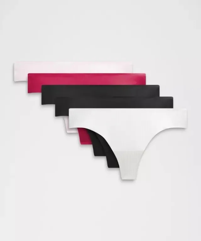 lululemon – Women's InvisiWear Mid-Rise Thong Underwear 5 Pack – Color Black/White/Red – Size L