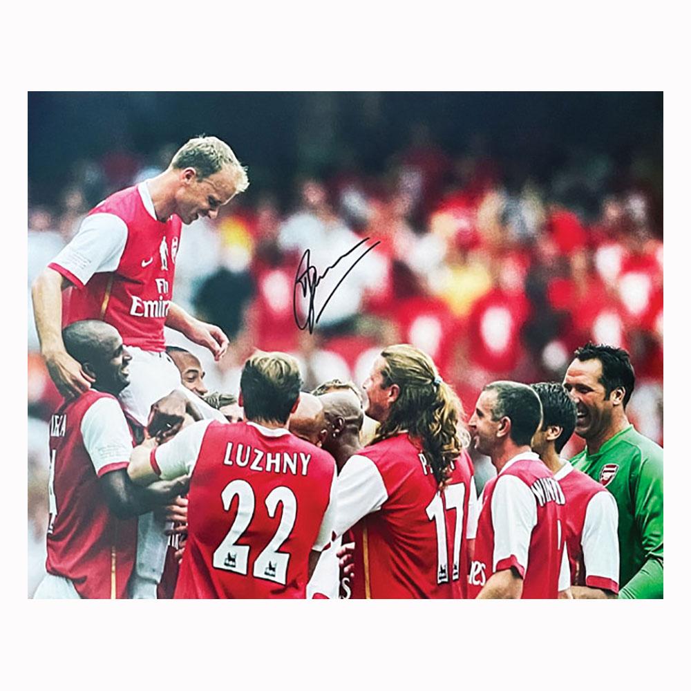 Champion Dennis Bergkamp Signed 16x20 Arsenal testimonial photo