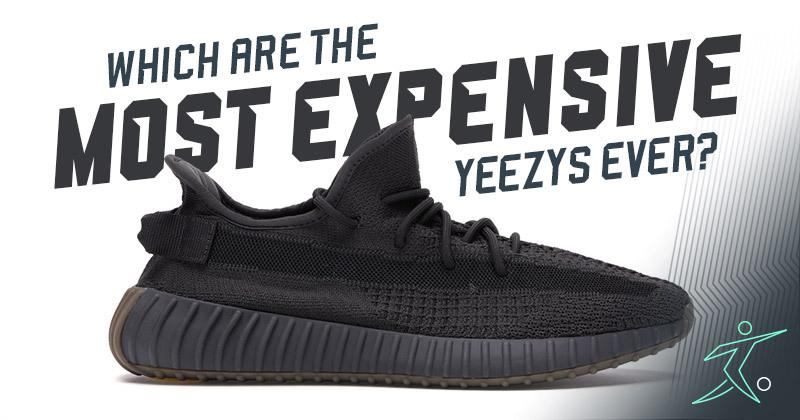 Black adidas Yeezy 350 v2 on white background with which are the most expensive Yeezy ever text