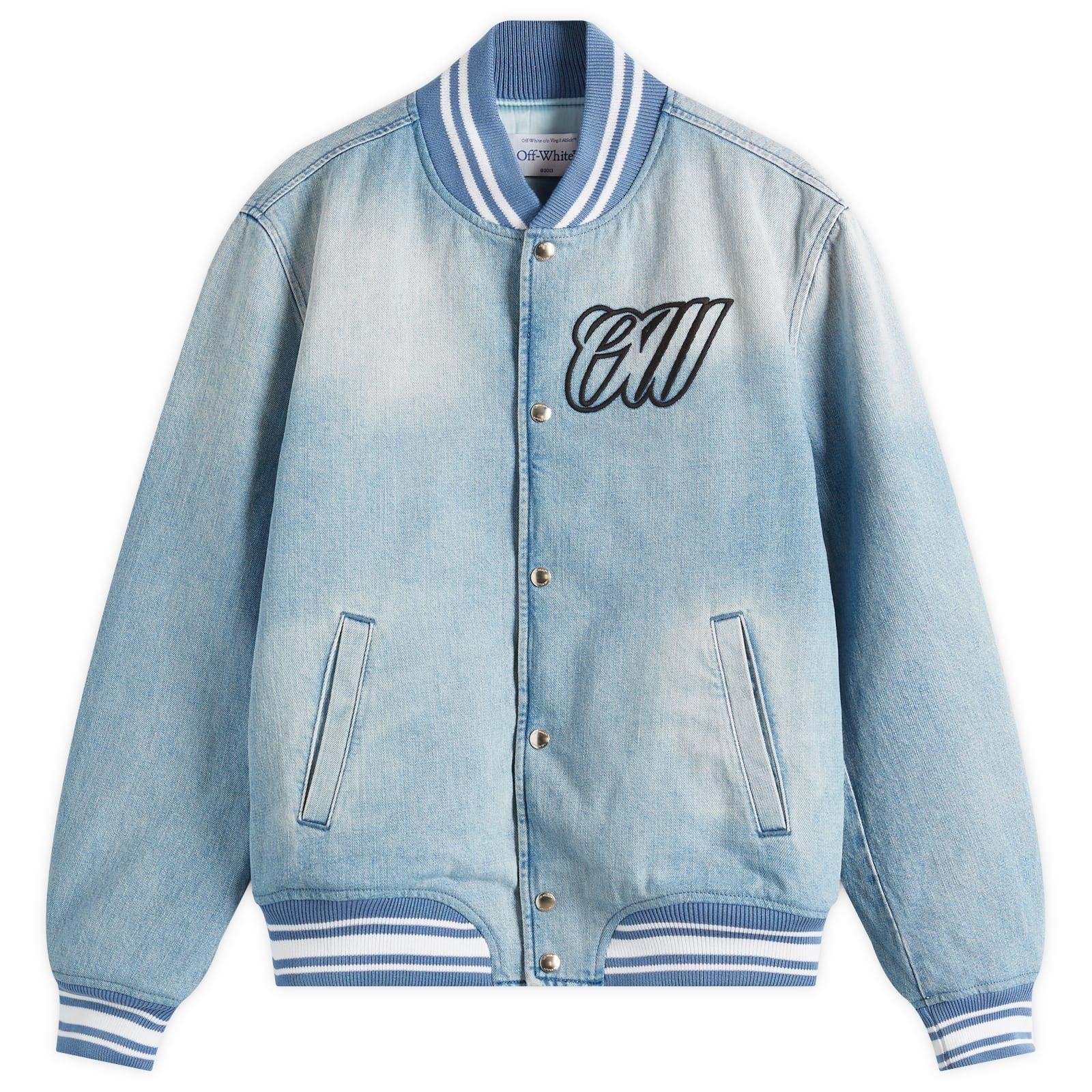 Off-White Women's Full Denim Varsity Jacket Bleach Black