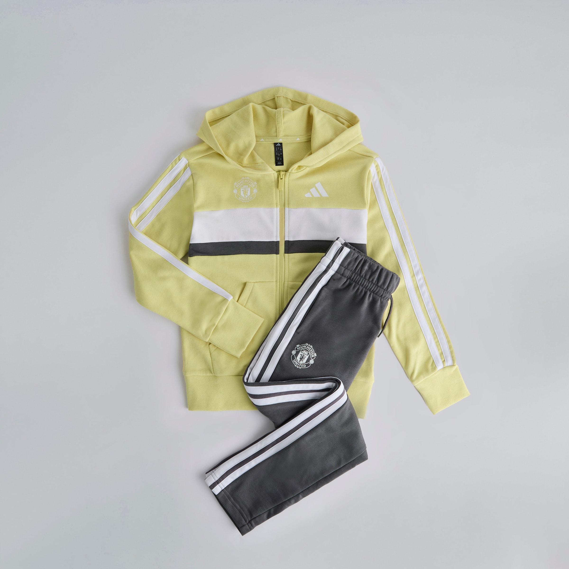 Manchester United x adidas Kids Essentials Tiberio 3-Stripes French Terry Tracksuit Yellow/Grey