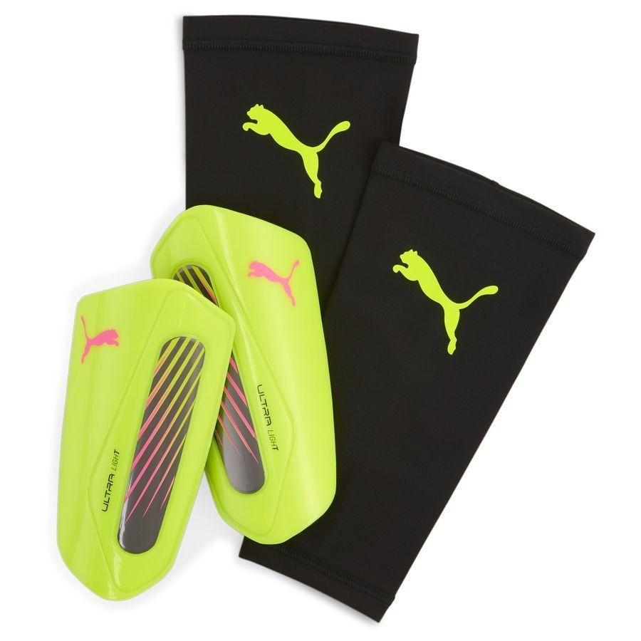PUMA Ultra Light Football Strap Shinguards, Yellow Alert/Aged Silver