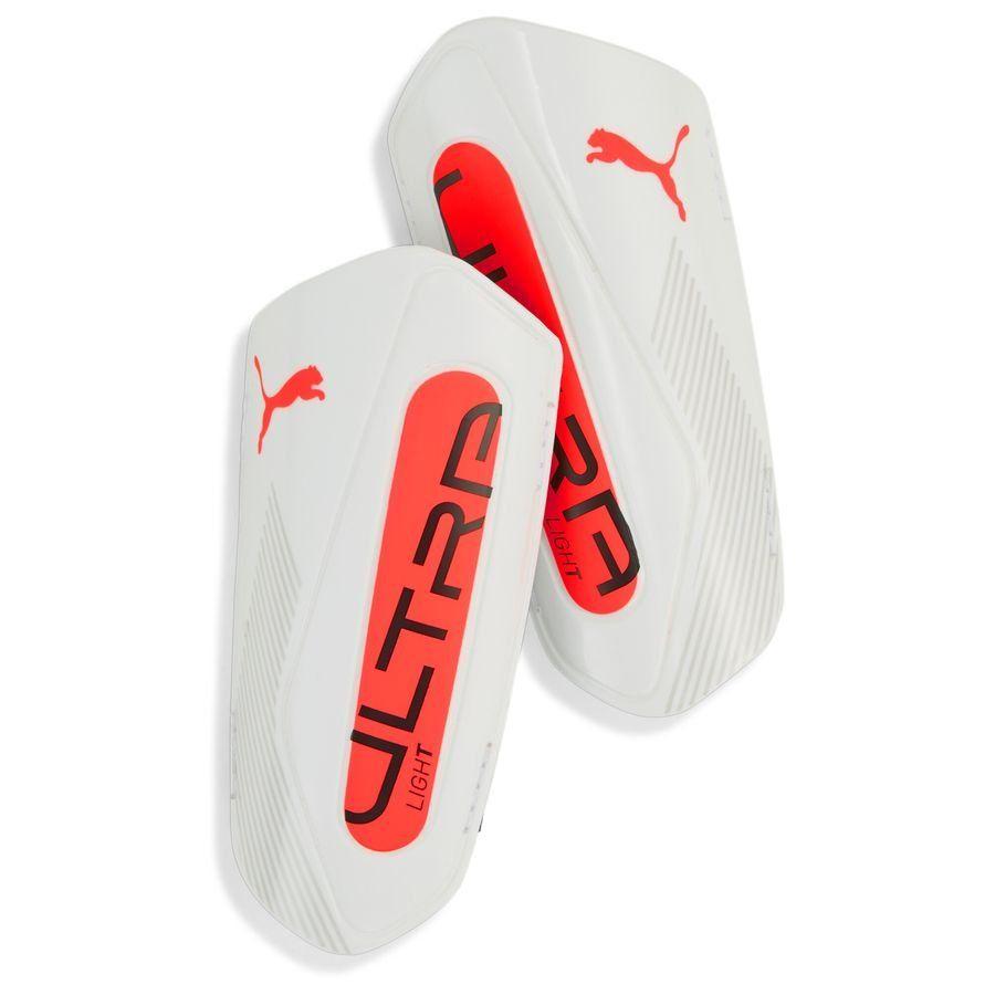 PUMA Ultra Light Football Strap Shinguards, White/Glowing Red